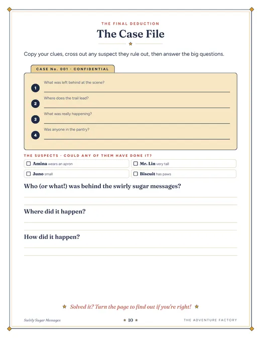 The Case File page where clues are gathered and suspects are crossed out